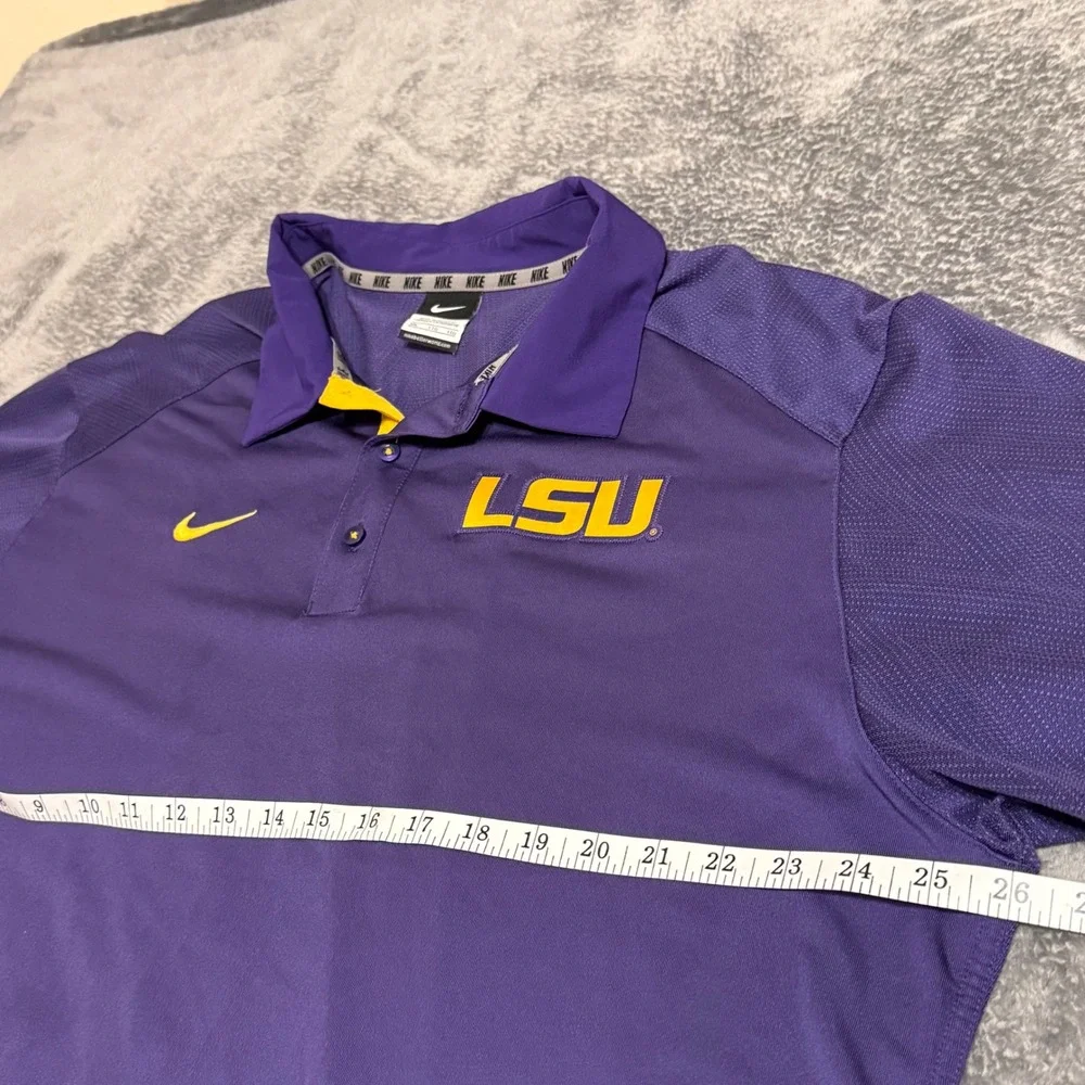 Nike LSU Tigers Dri FIT Polo‎ Shirt Mens Large Purple Yellow Golf Casual